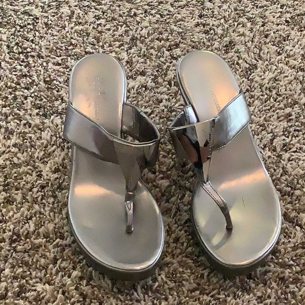 Metallic silver BCBG wedges